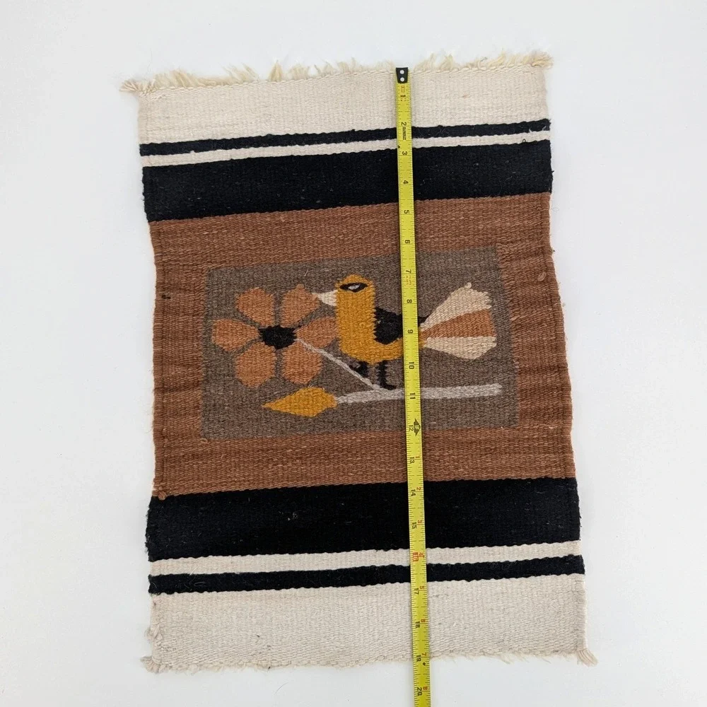 Vintage Handwoven Wool Bird Flower Textile Southwestern Folk Art 19